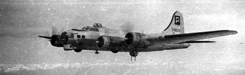 A B-17 Flying Fortress of the 487th Bomb Group during a practice mission image. Click for full size.
