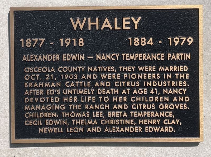 Alexander Edwin and Nancy Temperance Partin Whaley Marker image. Click for full size.