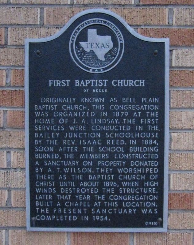 First Baptist Church of Bells Marker image. Click for full size.