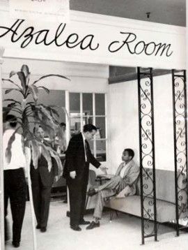 Protester being asked to leave the Azalea Room in Levy�s Department Store, March 1960. image. Click for more information.