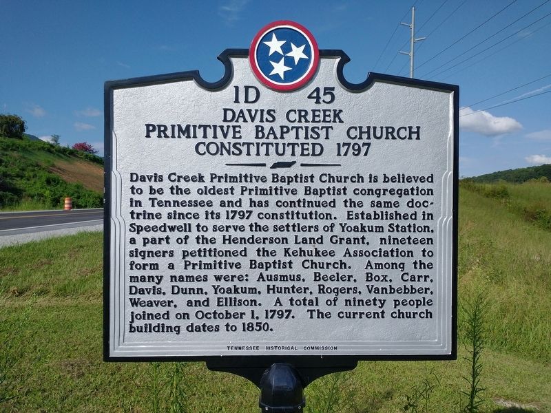 Davis Creek Primitive Baptist Church Constituted 1797 Marker image. Click for full size.