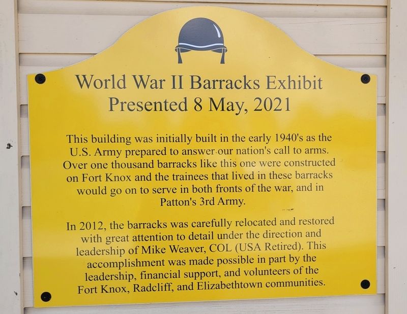 World War II Barracks Exhibit Marker image. Click for full size.