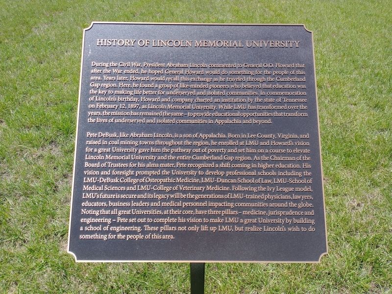 History of Lincoln Memorial University Marker image. Click for full size.