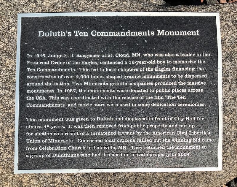 Duluth's Ten Commandments Monument Marker image. Click for full size.
