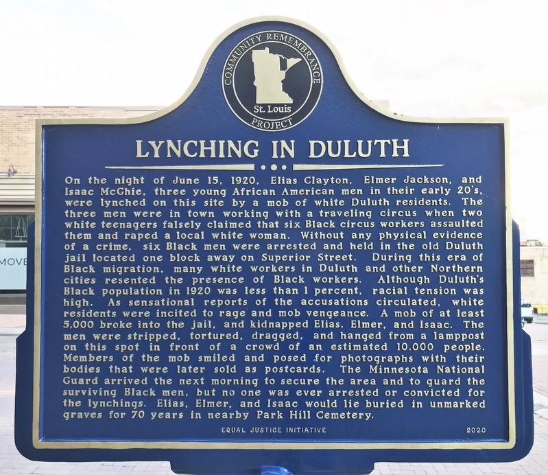 Lynching in Duluth Marker image. Click for full size.