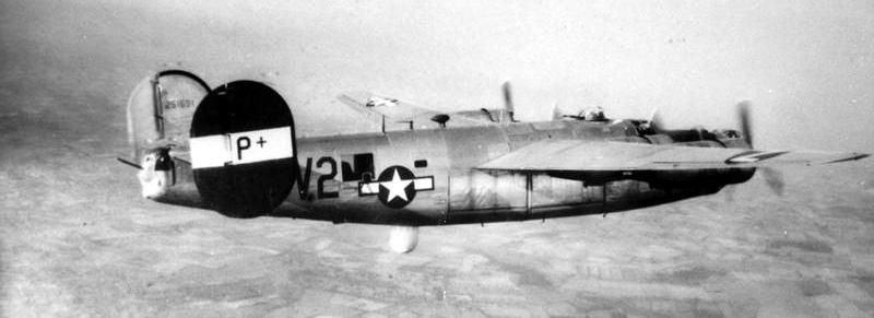 A Pathfinder B-24 Liberator (V2-P+, serial number 42-51691) of the 491st Bomb Group. image. Click for full size.
