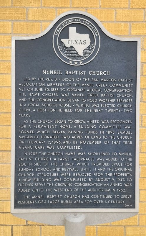 McNeil Baptist Church Marker image. Click for full size.