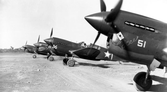 Curtiss P-40E Warhawk aircraft of the 8th Pursuit Squadron, 49th Pursuit Group image. Click for full size.