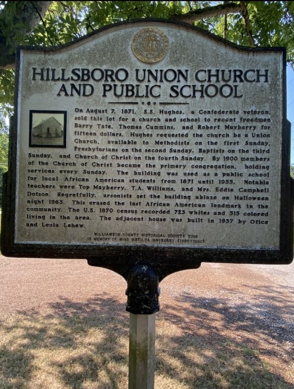 Hillsboro Union Church and School Marker image. Click for full size.