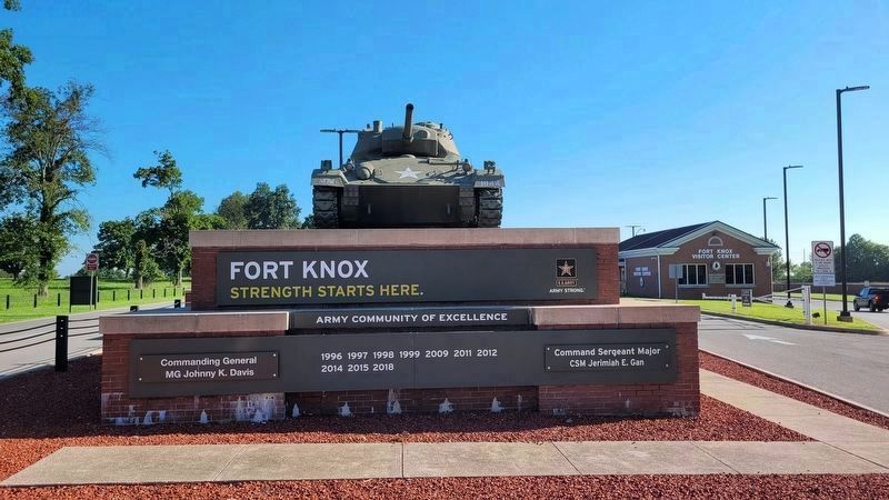 Entrance to Fort Knox with Marker in front of Visitors Center on right side image. Click for full size.