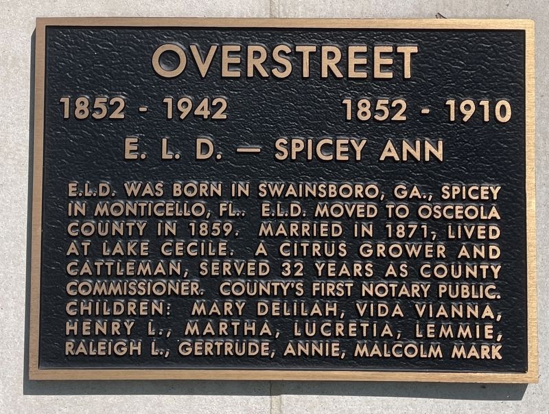 E.L.D. and Spicey Ann Overstreet Marker image. Click for full size.