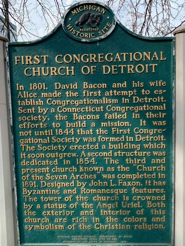 First Congregational Church of Detroit Marker image. Click for full size.