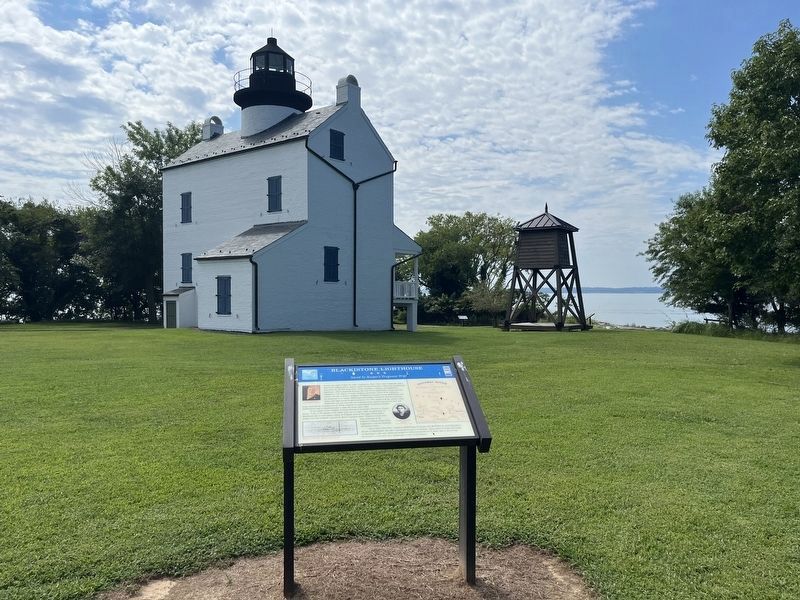 Blackistone Lighthouse marker with the reproduction lighthouse visible in the background image. Click for full size.