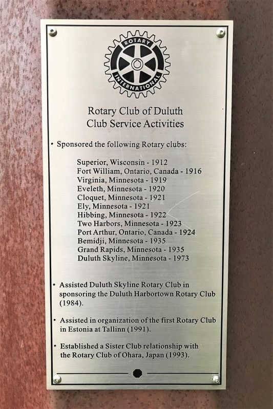 Rotary Club of Duluth Club Service Activities Marker image. Click for full size.