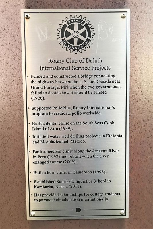 Rotary Club of Duluth International Service Projects Marker image. Click for full size.