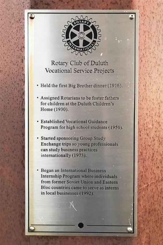 Rotary Club of Duluth Vocational Service Projects Marker image. Click for full size.