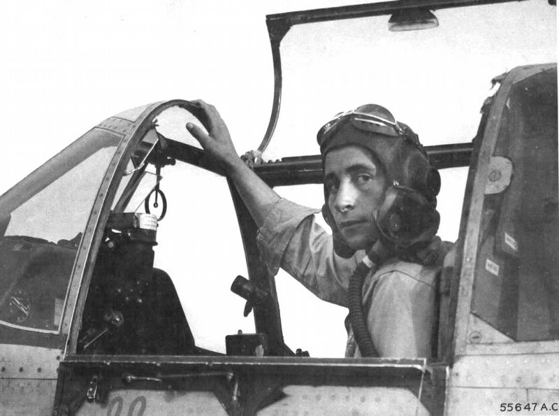 Captain John J. Voll of 308th FS, 31 FG onboard his P-51B-5-NA Mustang image. Click for full size.