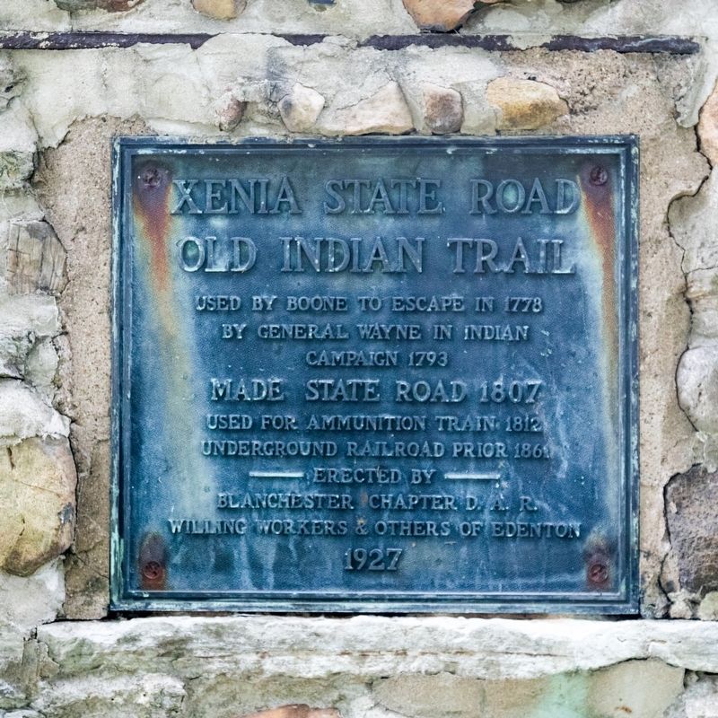 Xenia State Road Old Indian Trail Monument Plaque image. Click for full size.