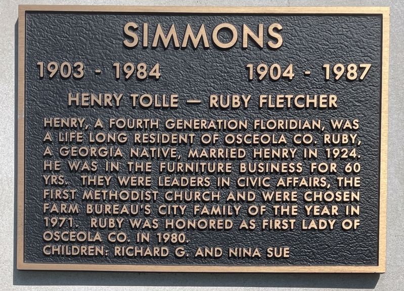 Henry Tolle and Ruby Fletcher Simmons Marker image. Click for full size.