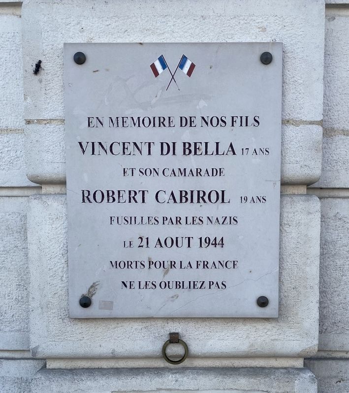 Vincent di Bella and Robert Cabirol Marker. Click for full size. Vincent di Bella and Robert Cabirol Marker image. Click for full size.