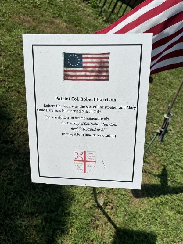 Patriot Col. Robert Harrison Marker image. Click for full size.