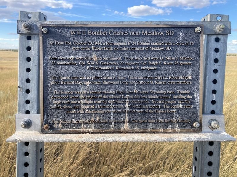 WWII Bomber Crashes near Meadow, SD Marker image. Click for full size.