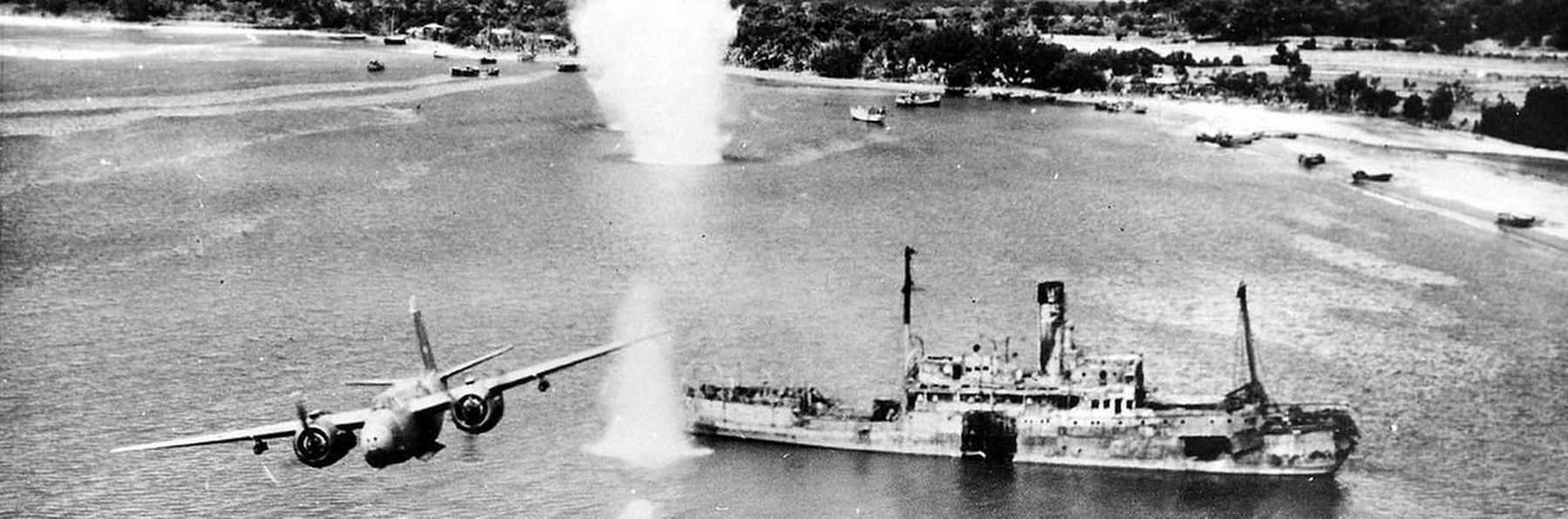 USAAF A-20 Havoc of 13th Bomb Squadron bombs Maru Pasaleng Bay, Luzon Island, Philippines. Click for full size. USAAF A-20 Havoc of 13th Bomb Squadron bombs Maru Pasaleng Bay, Luzon Island, Philippines image. Click for full size.
