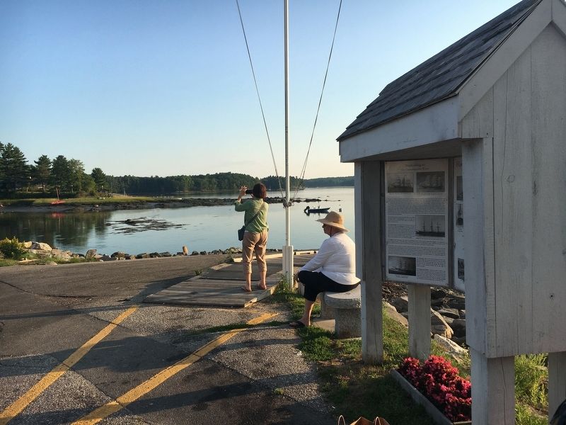 Marker next to harbor image. Click for full size.