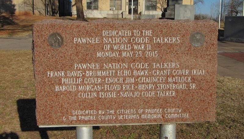 Pawnee Nation Code Talkers of World War II Marker image. Click for full size.