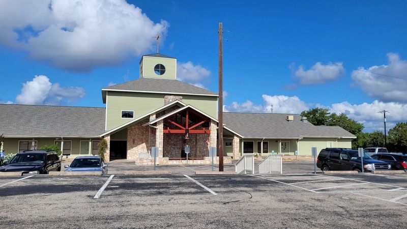 The view of the Dripping Springs United Methodist Church and Marker from the parking lot image. Click for full size.