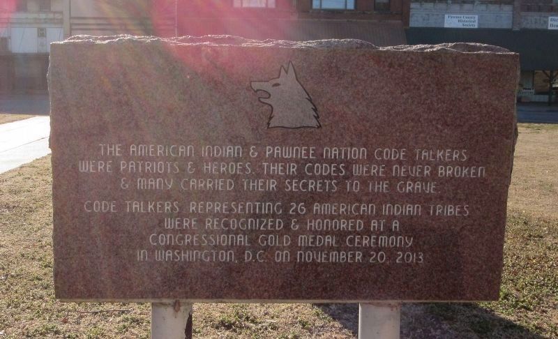Pawnee Nation Code Talkers of World War II Marker Reverse image. Click for full size.