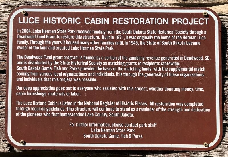 Luce Historic Cabin Restoration Project Marker image. Click for full size.