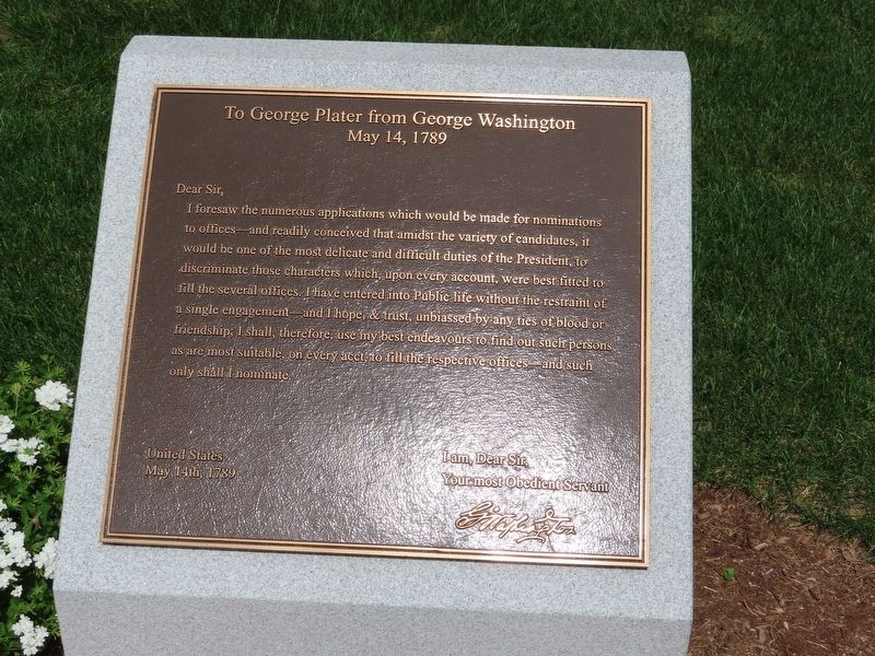 To George Plater from George Washington Marker image. Click for full size.