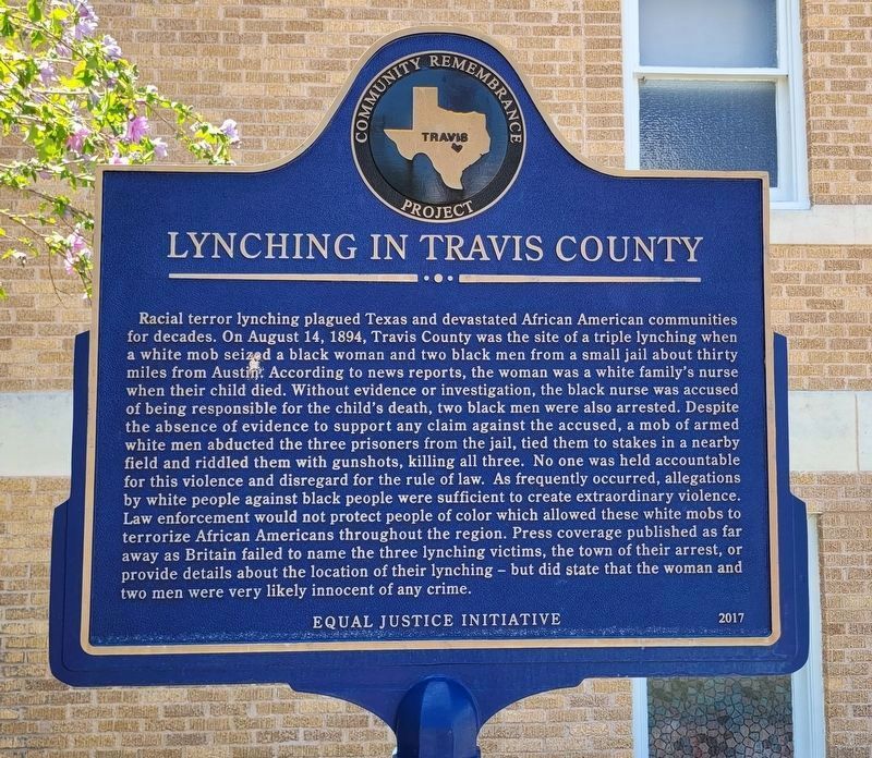 Lynching in Travis County side of the Marker image. Click for full size.
