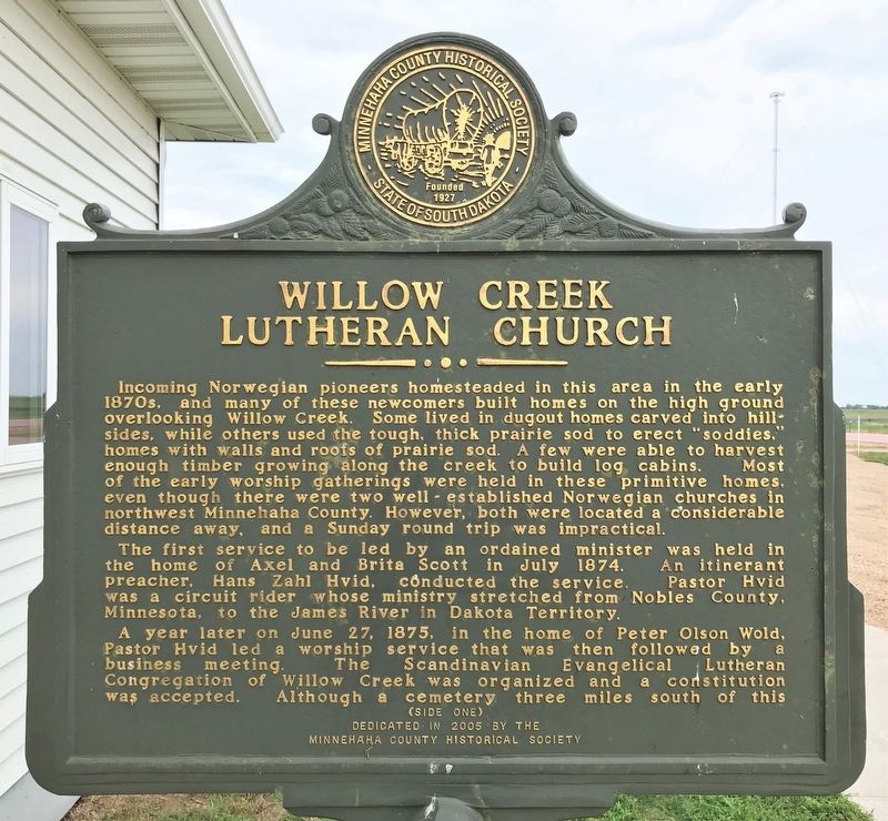 Willow Creek Lutheran Church Marker <i>(Side one)</i> image. Click for full size.