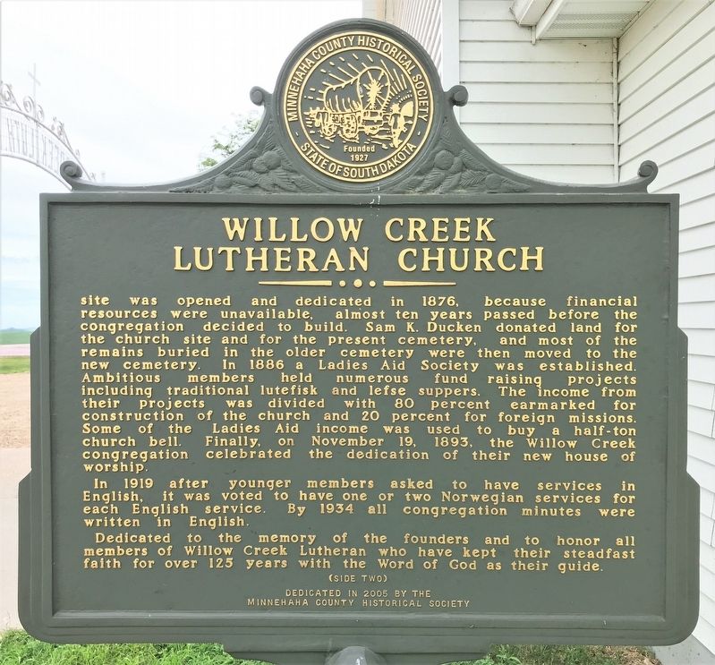 Willow Creek Lutheran Church Marker <i>(Side two)</i> image. Click for full size.