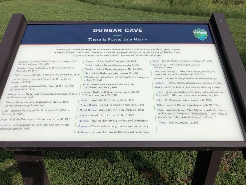 Dunbar Cave Marker image. Click for full size.