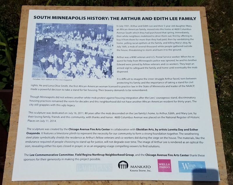 South Minneapolis History: The Arthur and Edith Lee Family Marker image. Click for full size.