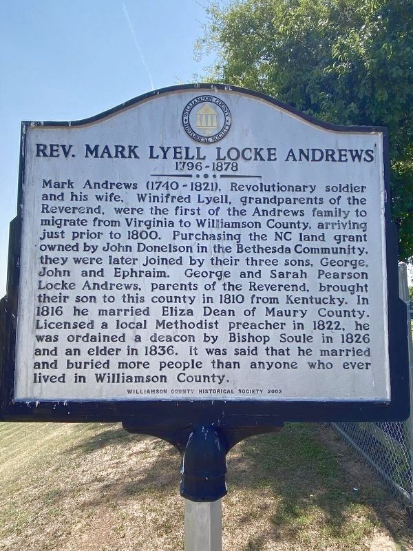 Rev. Mark Lyell Locke Andrews Marker image. Click for full size.