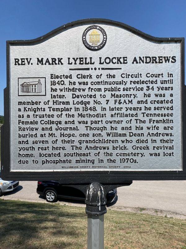 Rev. Mark Lyell Locke Andrews Marker image. Click for full size.