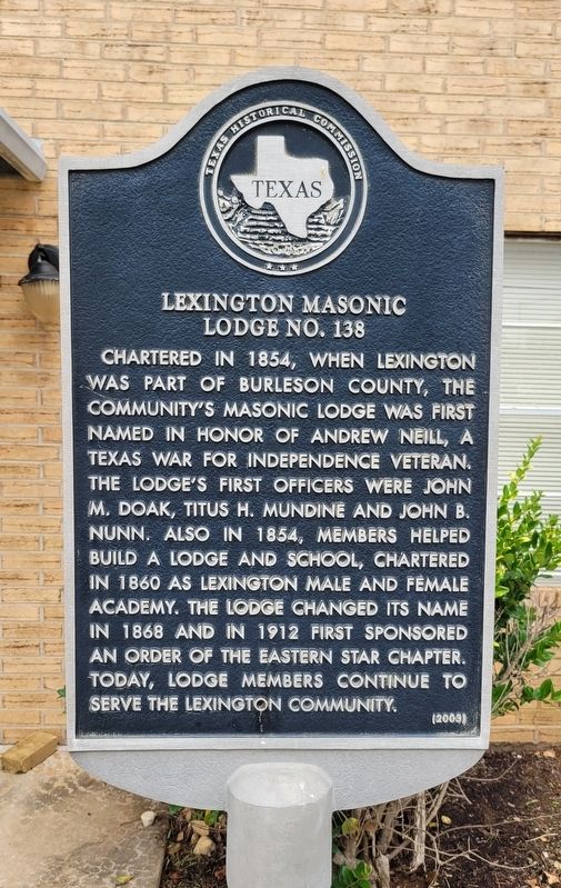 Lexington Masonic Lodge No. 138 Marker image. Click for full size.