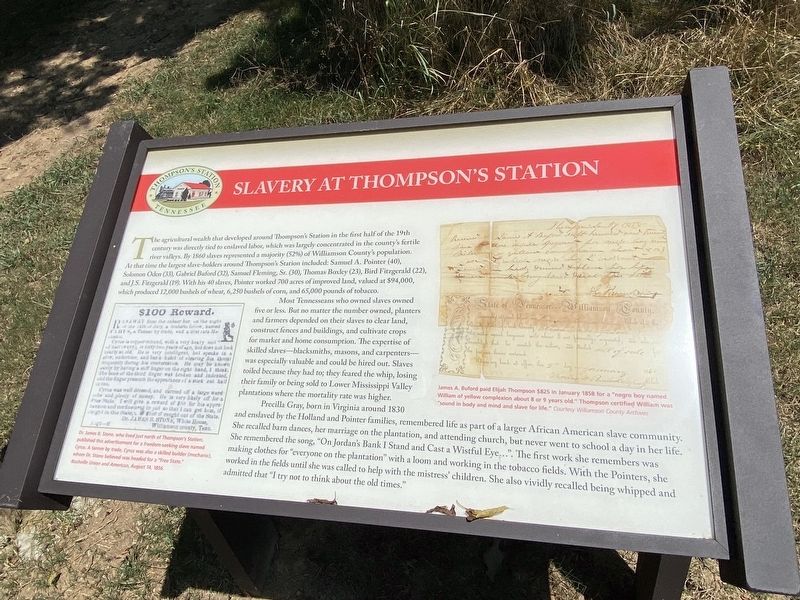 Slavery at Thompson's Station Marker image. Click for full size.