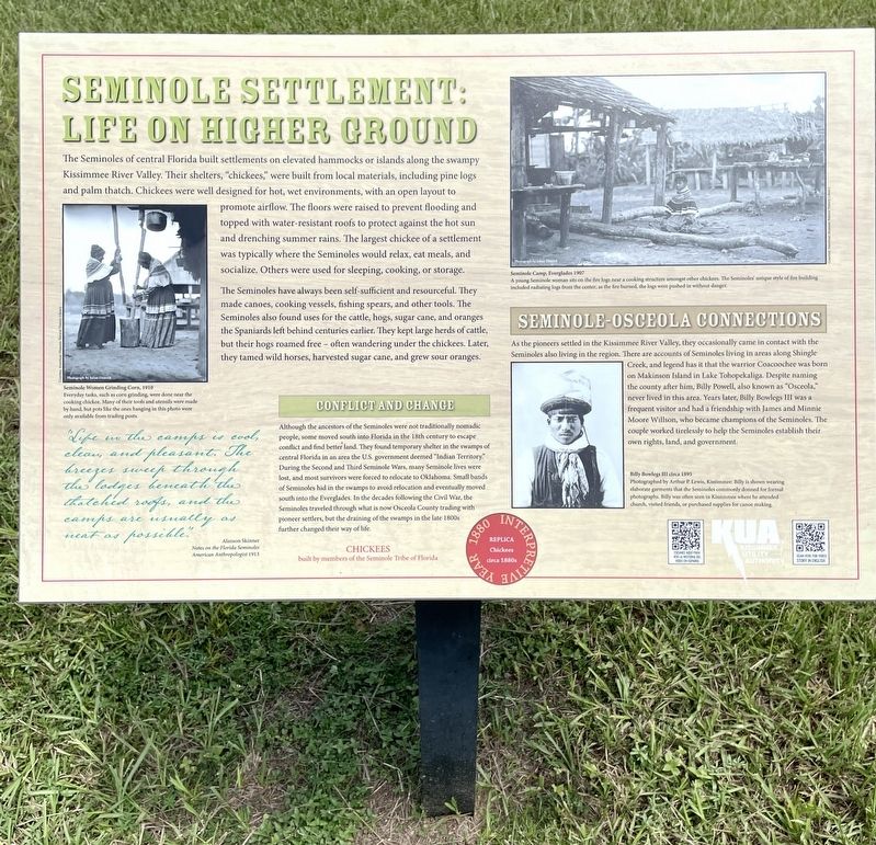 Seminole Settlement: Life on Higher Ground Marker image. Click for full size.