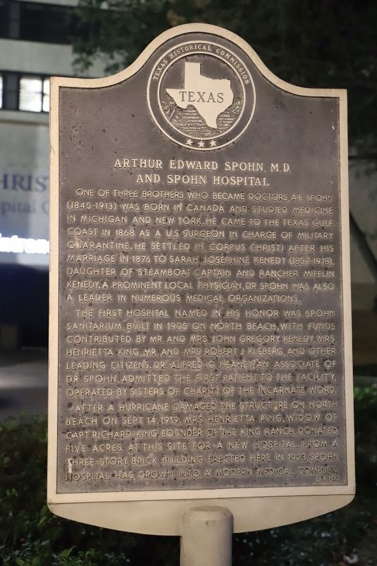 Arthur Edward Spohn, M.D. and Spohn Hospital Marker. Click for full size. Arthur Edward Spohn, M.D. and Spohn Hospital Marker image. Click for full size.