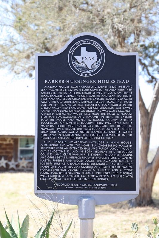 Barker-Huebinger Homestead Marker image. Click for full size.