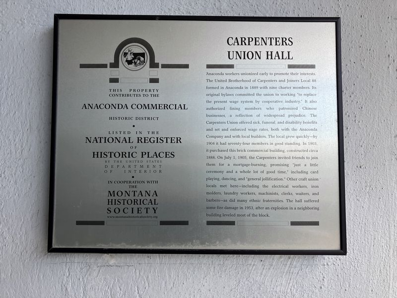 Carpenters Union Hall Marker image. Click for full size.