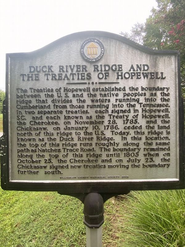 Duck River Ridge and The Treaties of Hopewell Marker image. Click for full size.