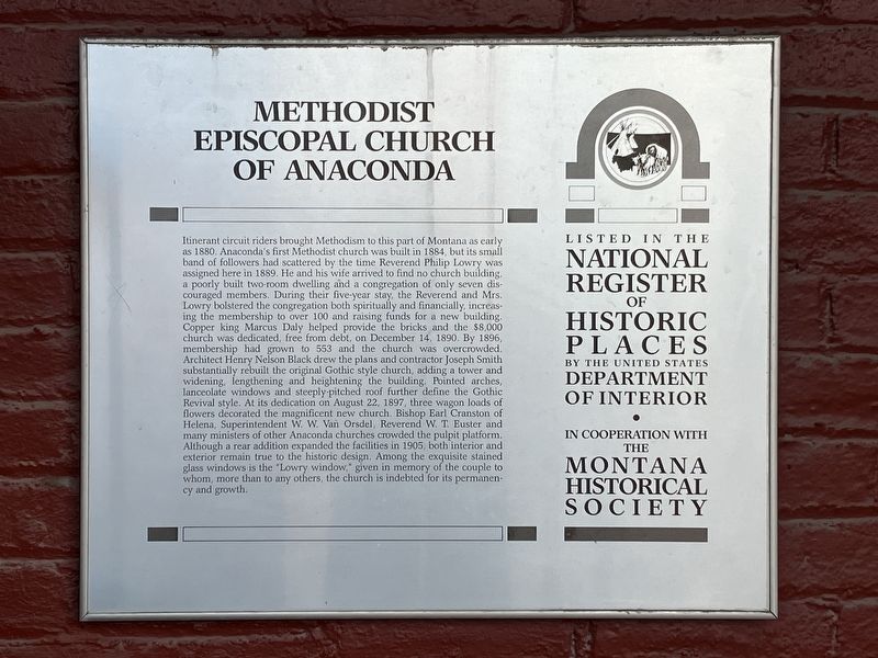 Methodist Episcopal Church of Anaconda Marker image. Click for full size.