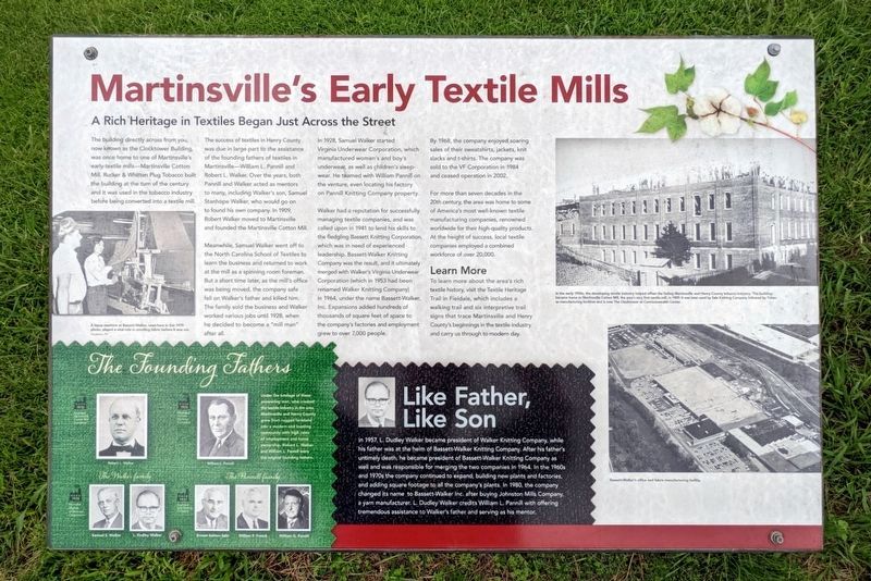 Martinsville's Early Textile Mills Marker image. Click for full size.