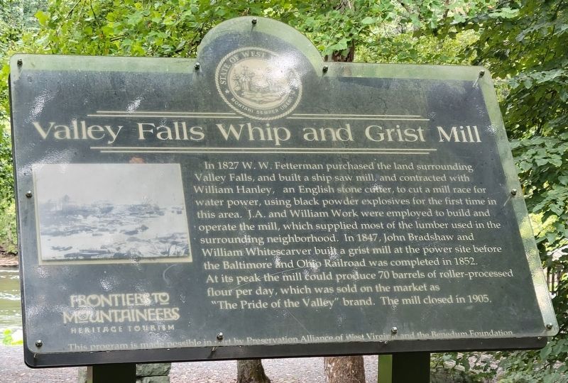 Valley Falls Whip and Grist Mill Marker image. Click for full size.